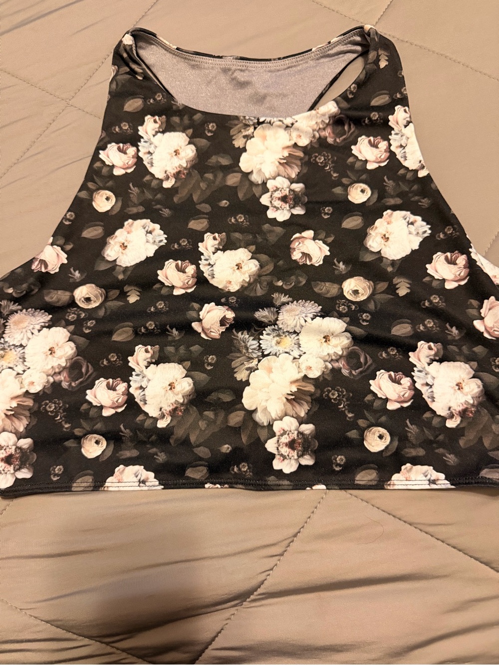 Source Unknown Black Floral High-Neck Sports Bra Tank